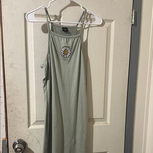 Sage Green Sleeveless Dress with Daisy Embroidery
